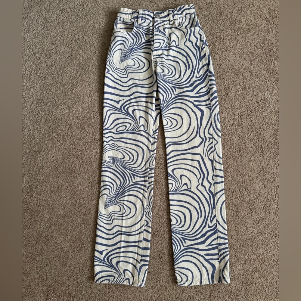 Zara Women’s Swirl Jeans Size 0 Blue White Pants Straight Leg